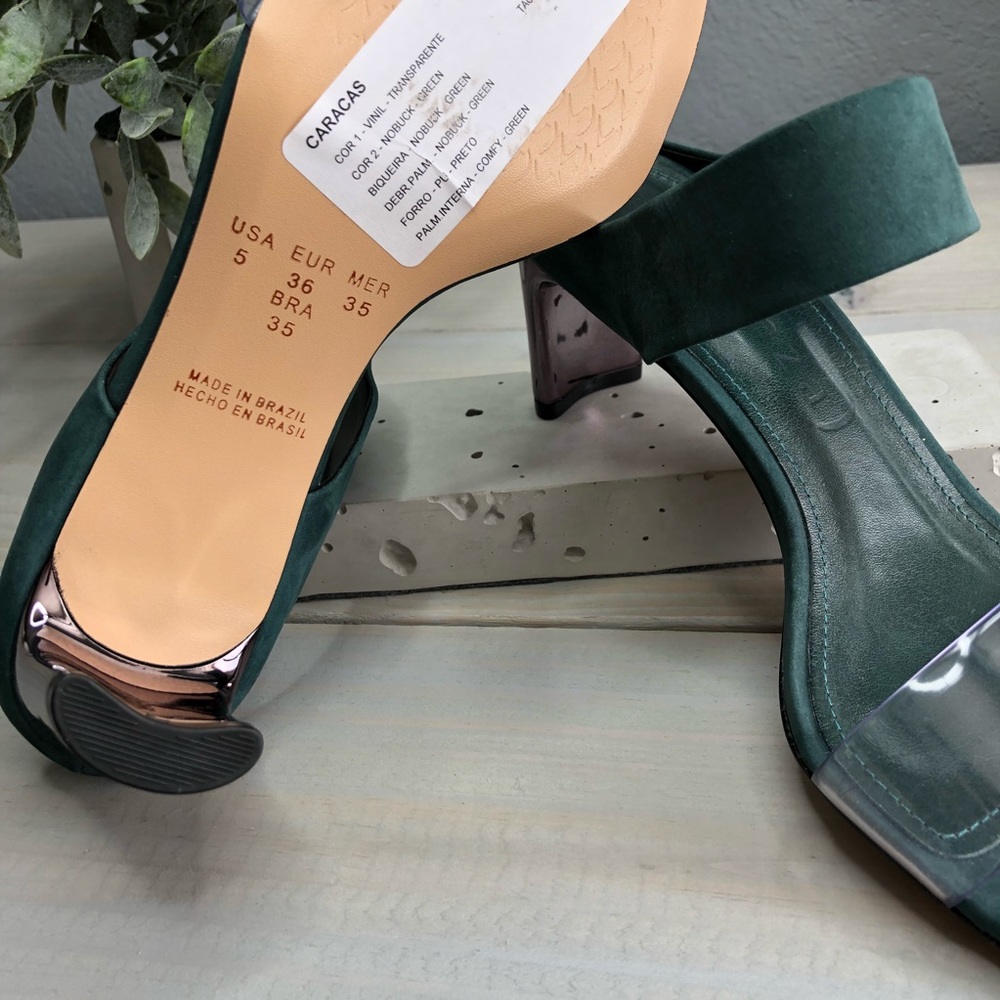 Anthropologie Vicenza Caracas Green Slip On Heels - Picture 5 of 5